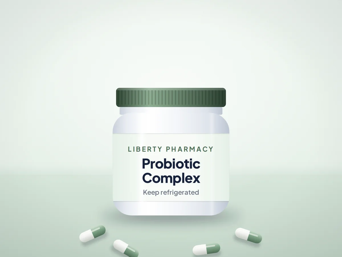 Liberty Pharmacy probiotic jar with capsules